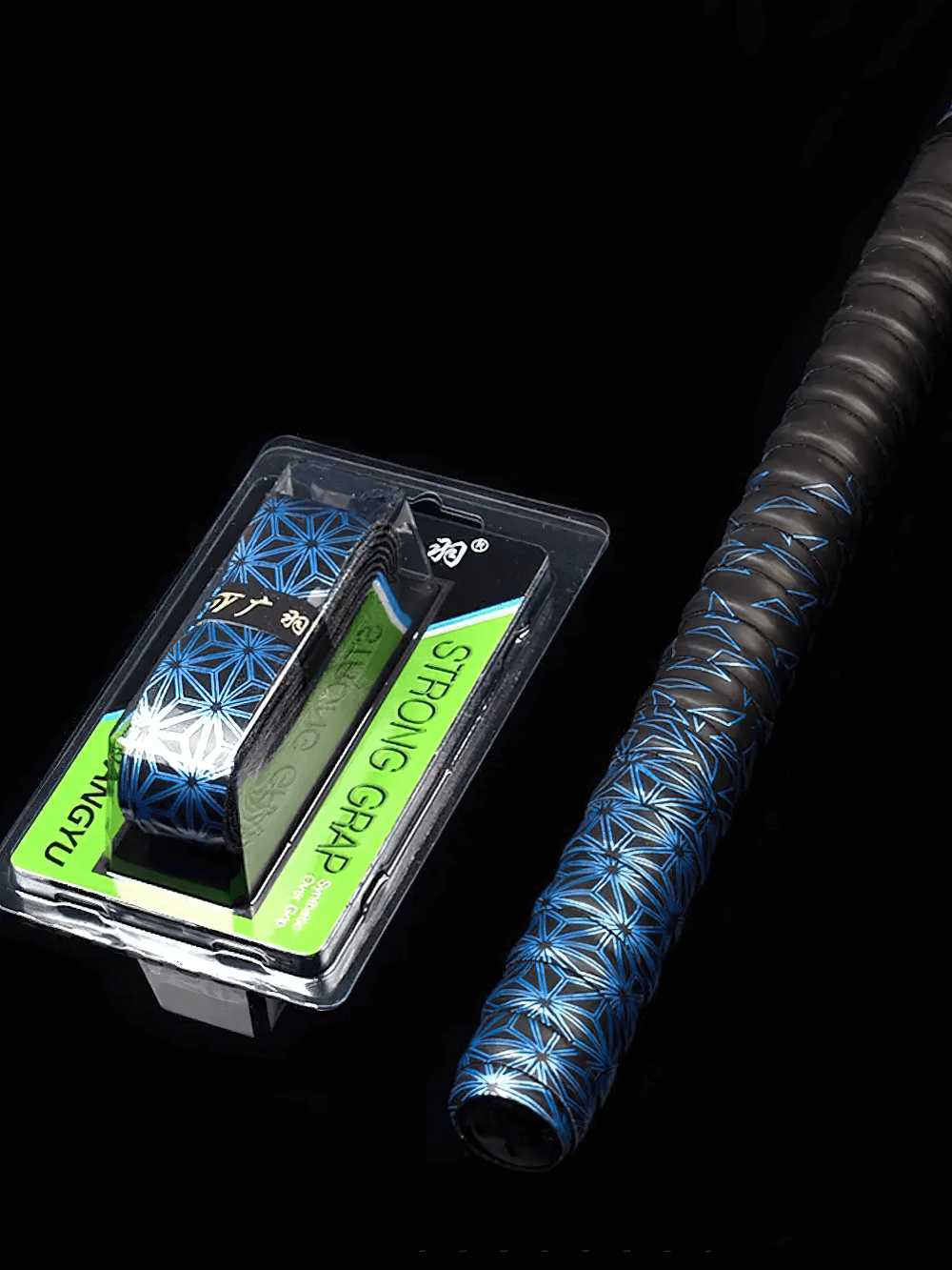 Anti-Slip Racket Grip Tape for Tennis Squash - SF3481 shown in black and blue with packaging